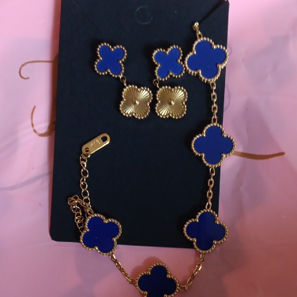 Gold and Blue Floral Earrings